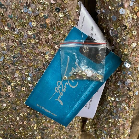 Mac Duggal 5510 Gold Puff Shoulder SequinSurplice Gown Long Sleeve Dress as is 6 - Picture 9 of 12